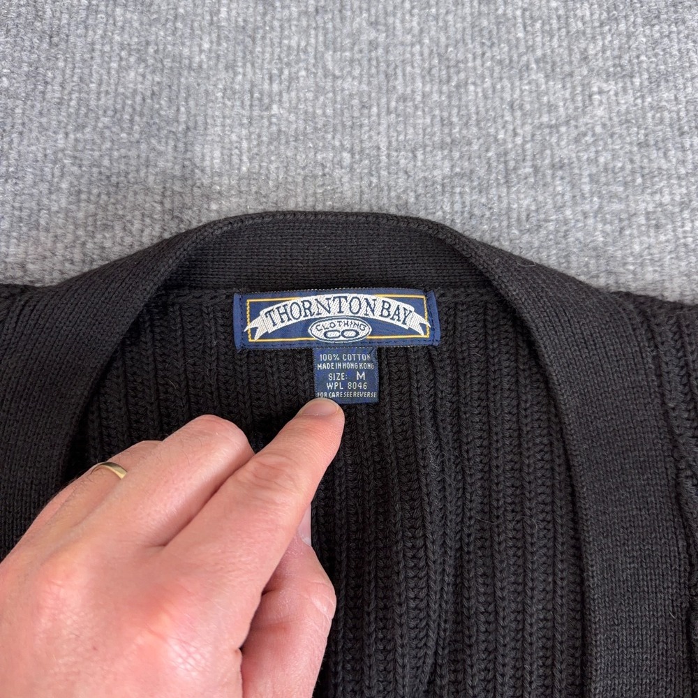 Vintage Grandpa Cardigan Sweater Men Medium Black Oversized Elbow Shoulder Patch - Picture 4 of 8